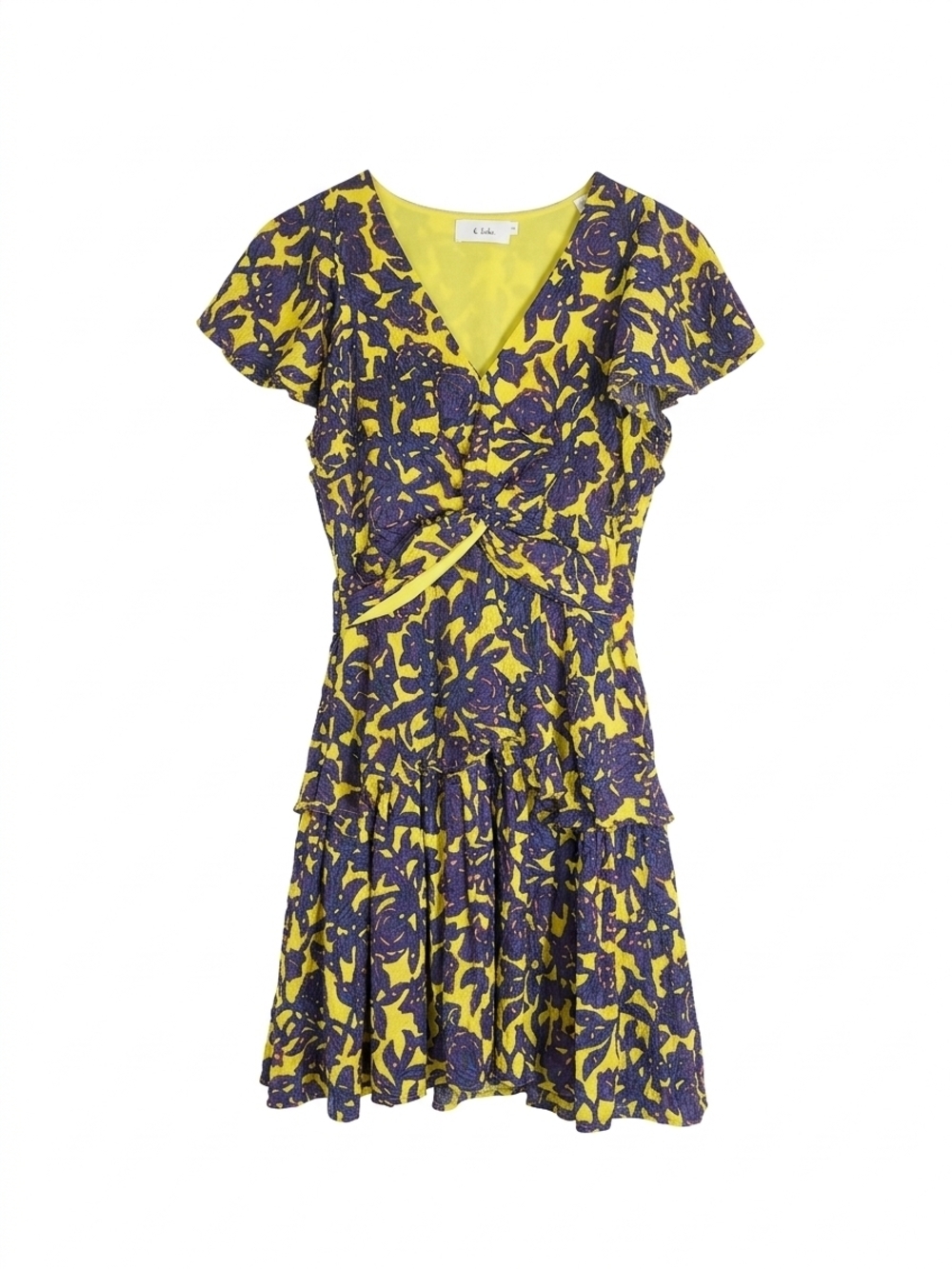 A.L.C. Valencia Floral Mini Dress Purple Yellow Ruffle Cutout V-Neck Size 4